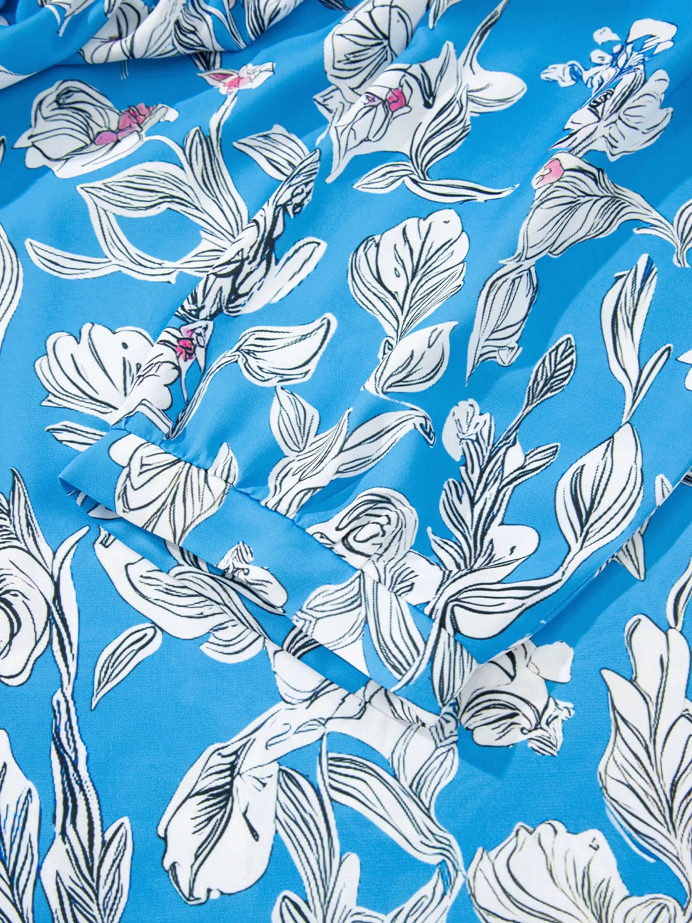 Notched Floral Print 3/4 Puff Sleeve Blouse