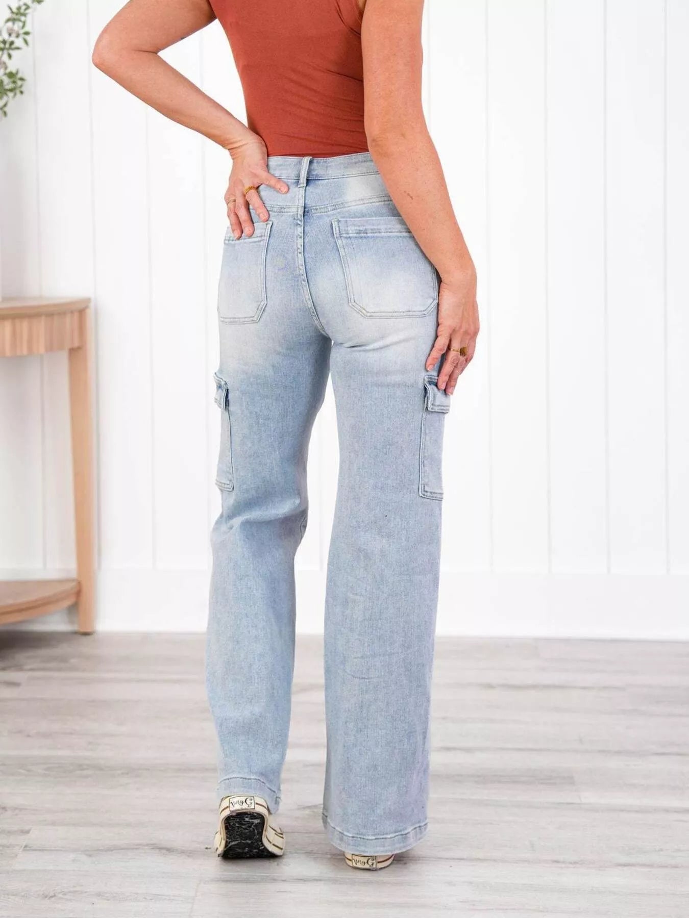 Full Size Wash Wide Leg Cargo Jeans Plus Size