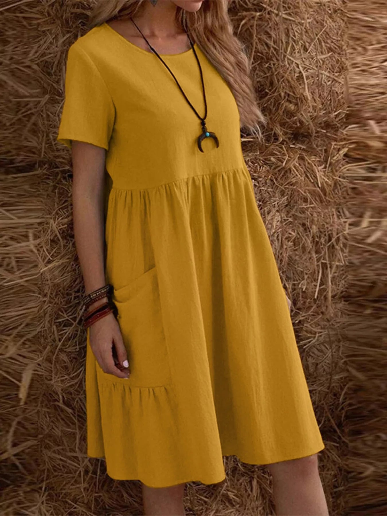 Full Size Casual Loose Fit Tiered Ruffle Hem Dress Plus Size