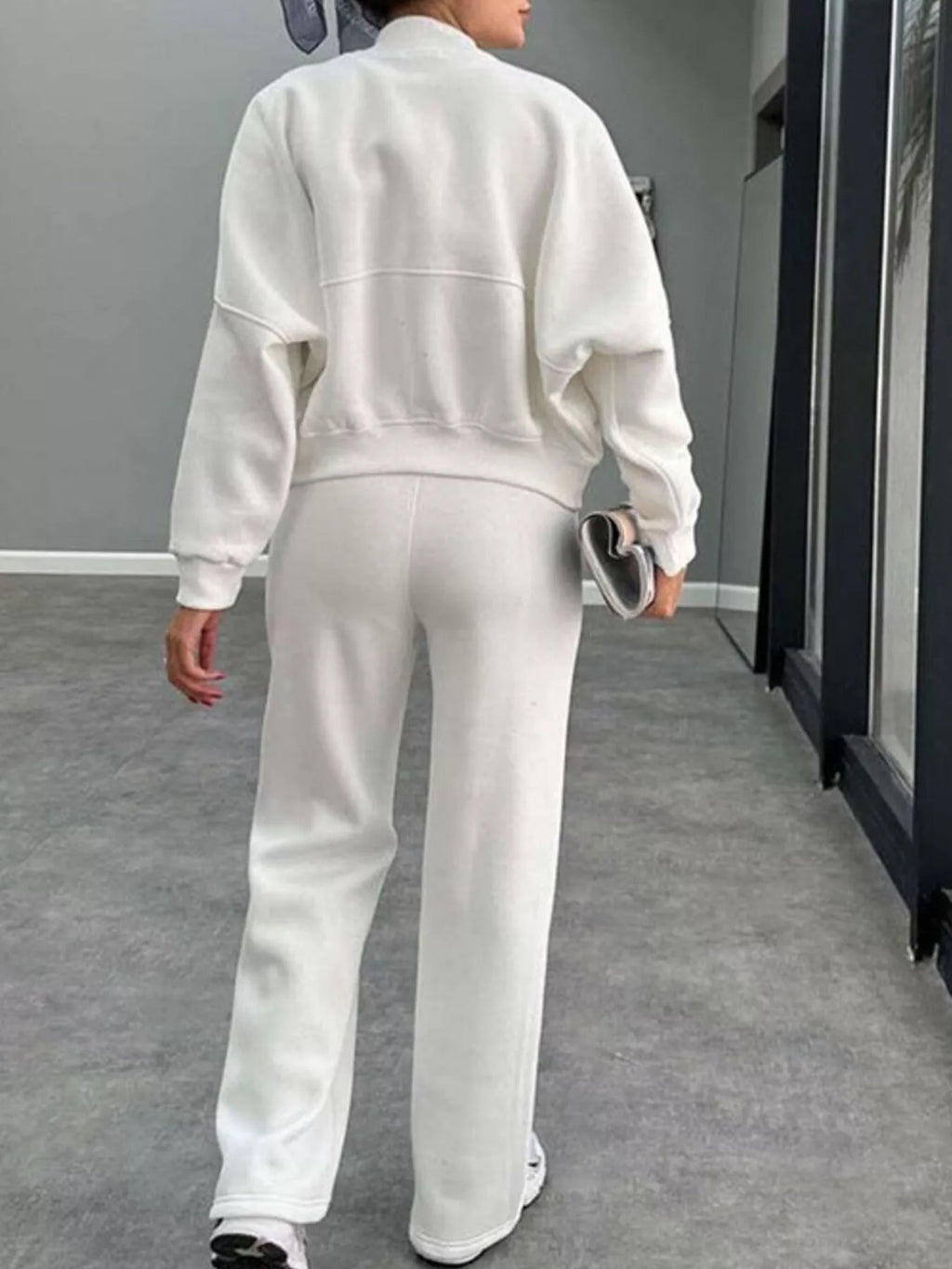 Zip Up Dropped Shoulder Outerwear and Pants Set