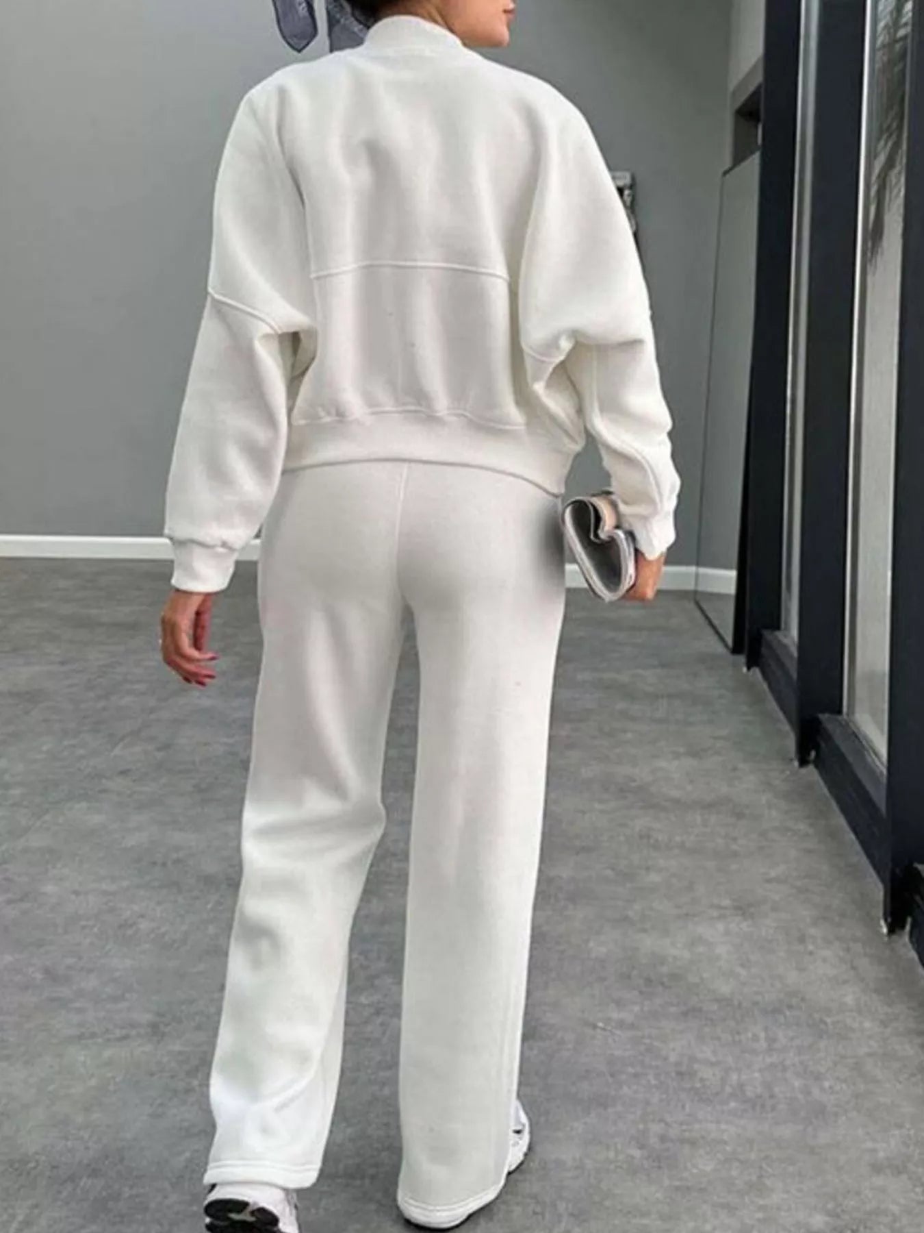 Zip Up Dropped Shoulder Outerwear and Pants Set