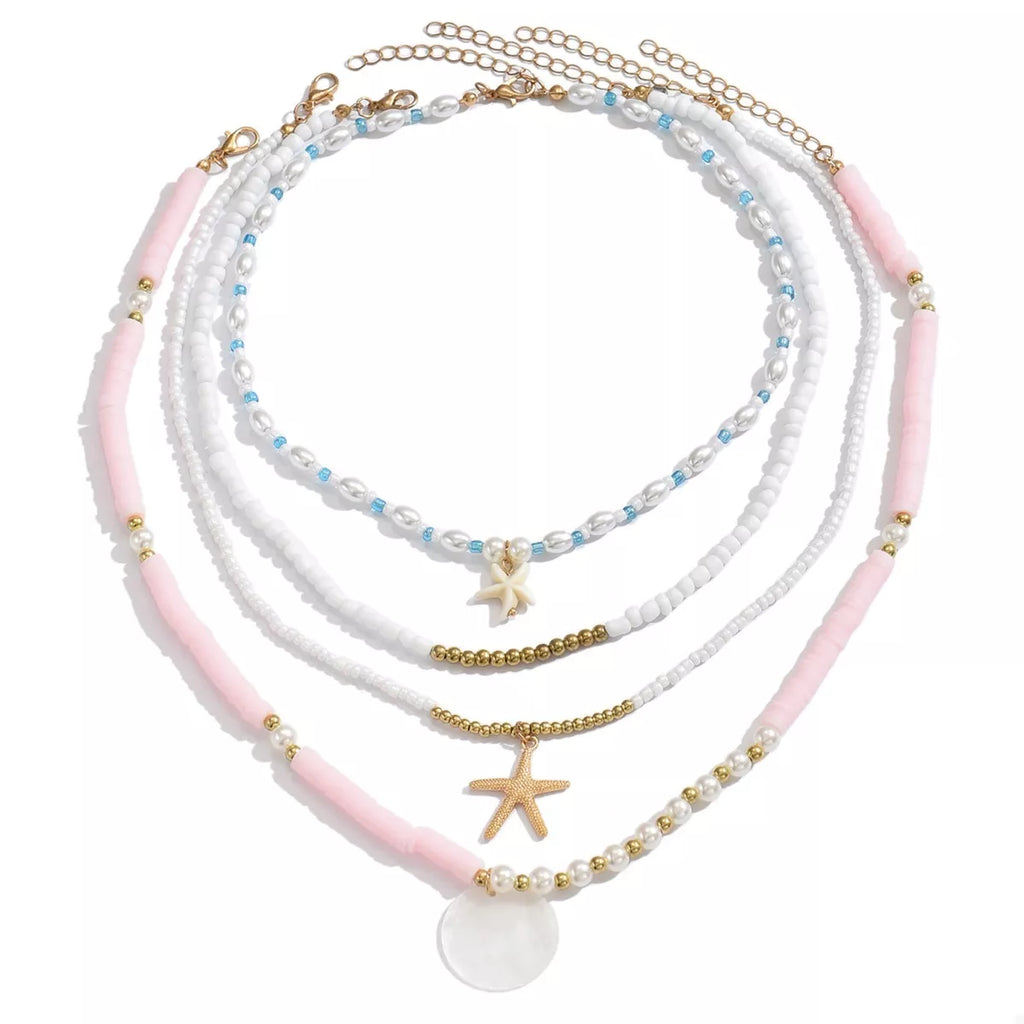 4 Piece Beaded Starfish Charm Necklace