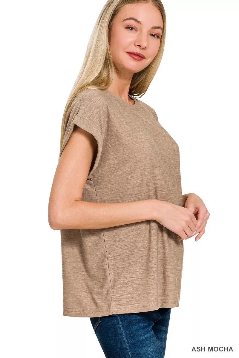 Zenana Slub Cuffed Sleeve Tee