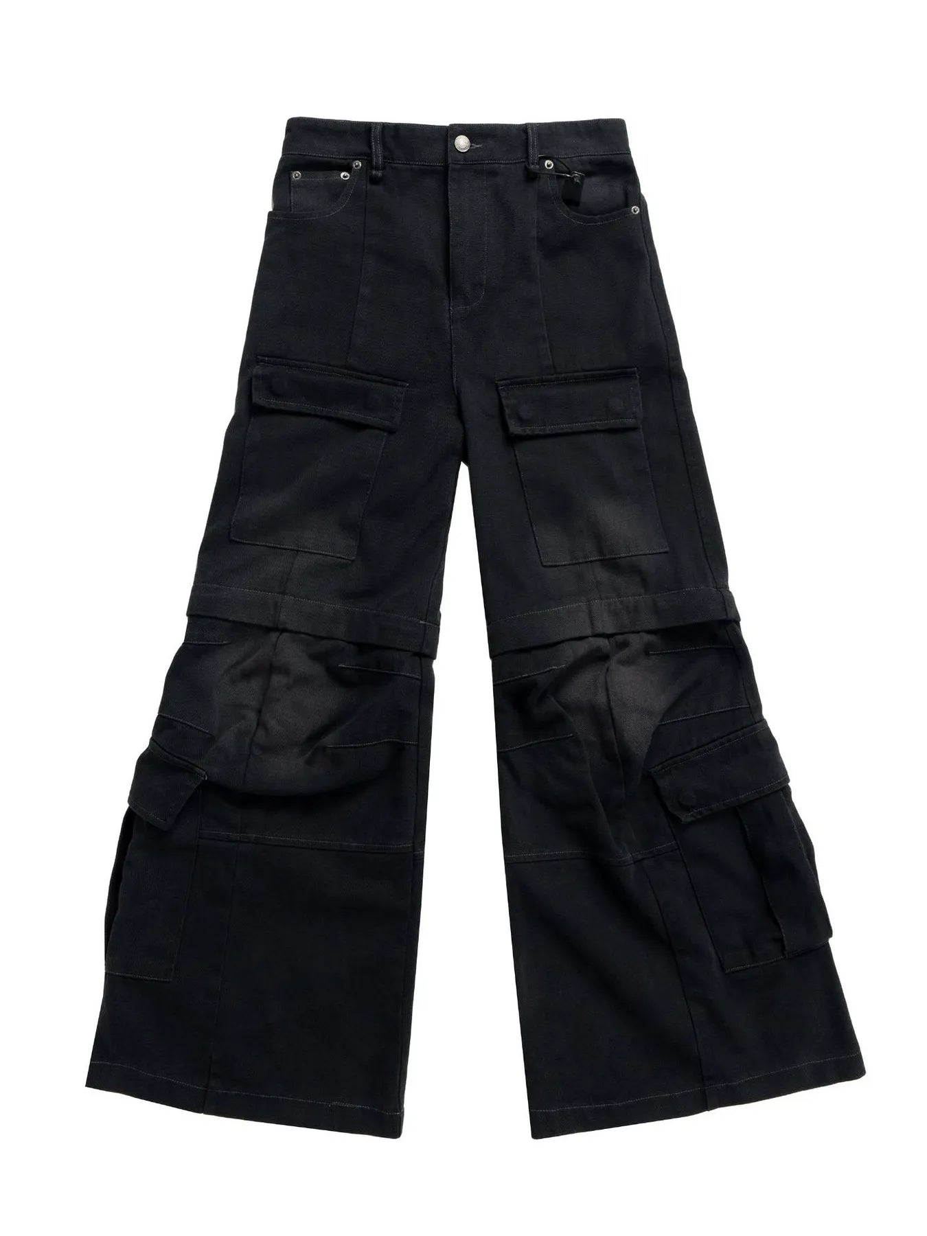 Men's Wide Leg Detachable Cargo Jeans with Multi-Pockets
