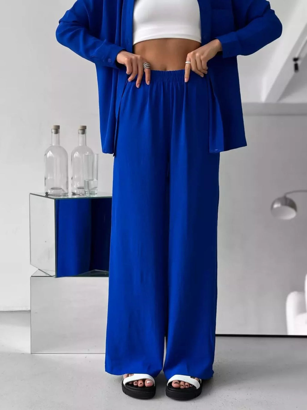 Relaxed Fit Shirt and Wide Leg Pants Set