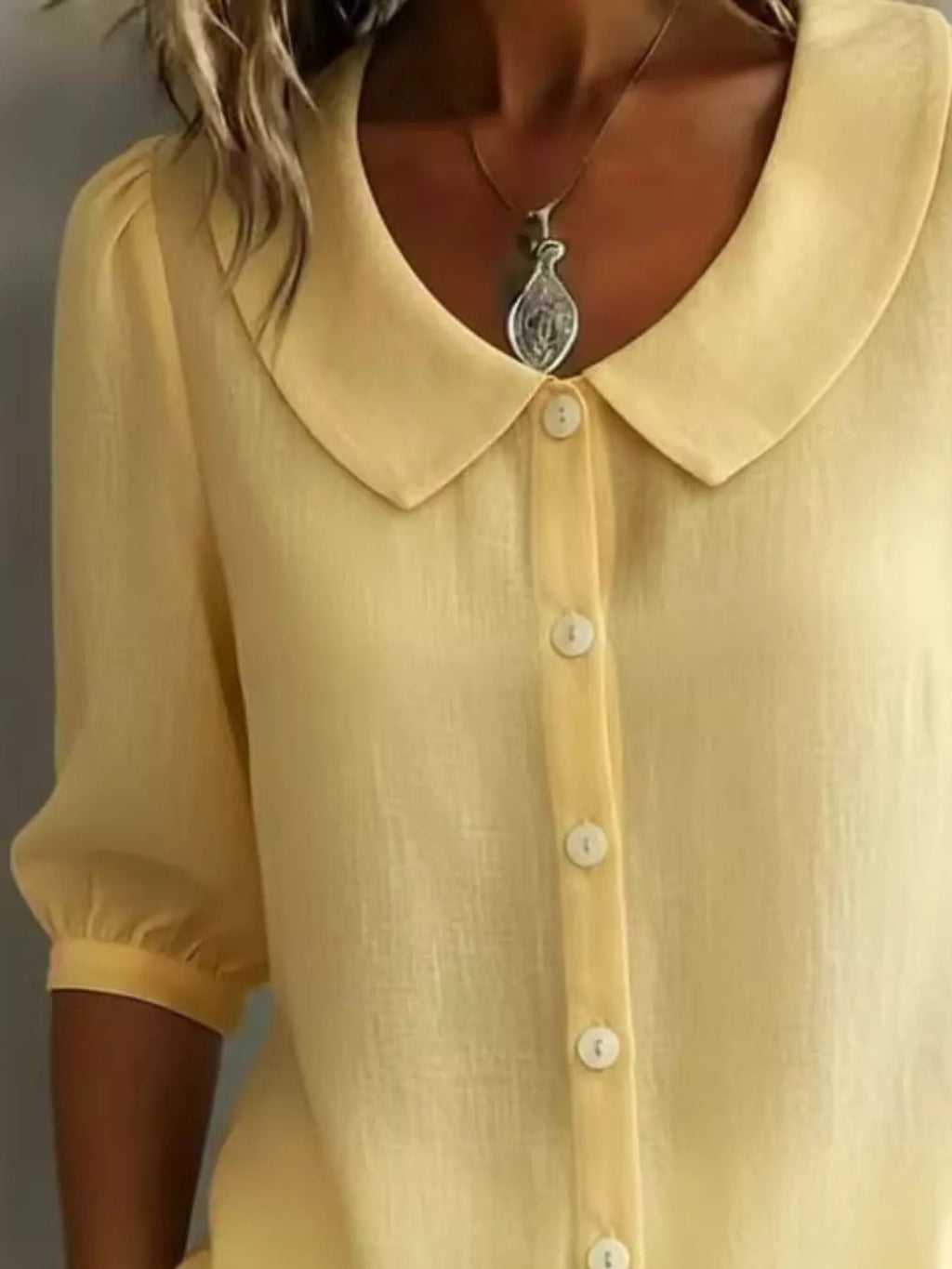 Full Size Peter Pan Collar Button Up Shirt Plus Size