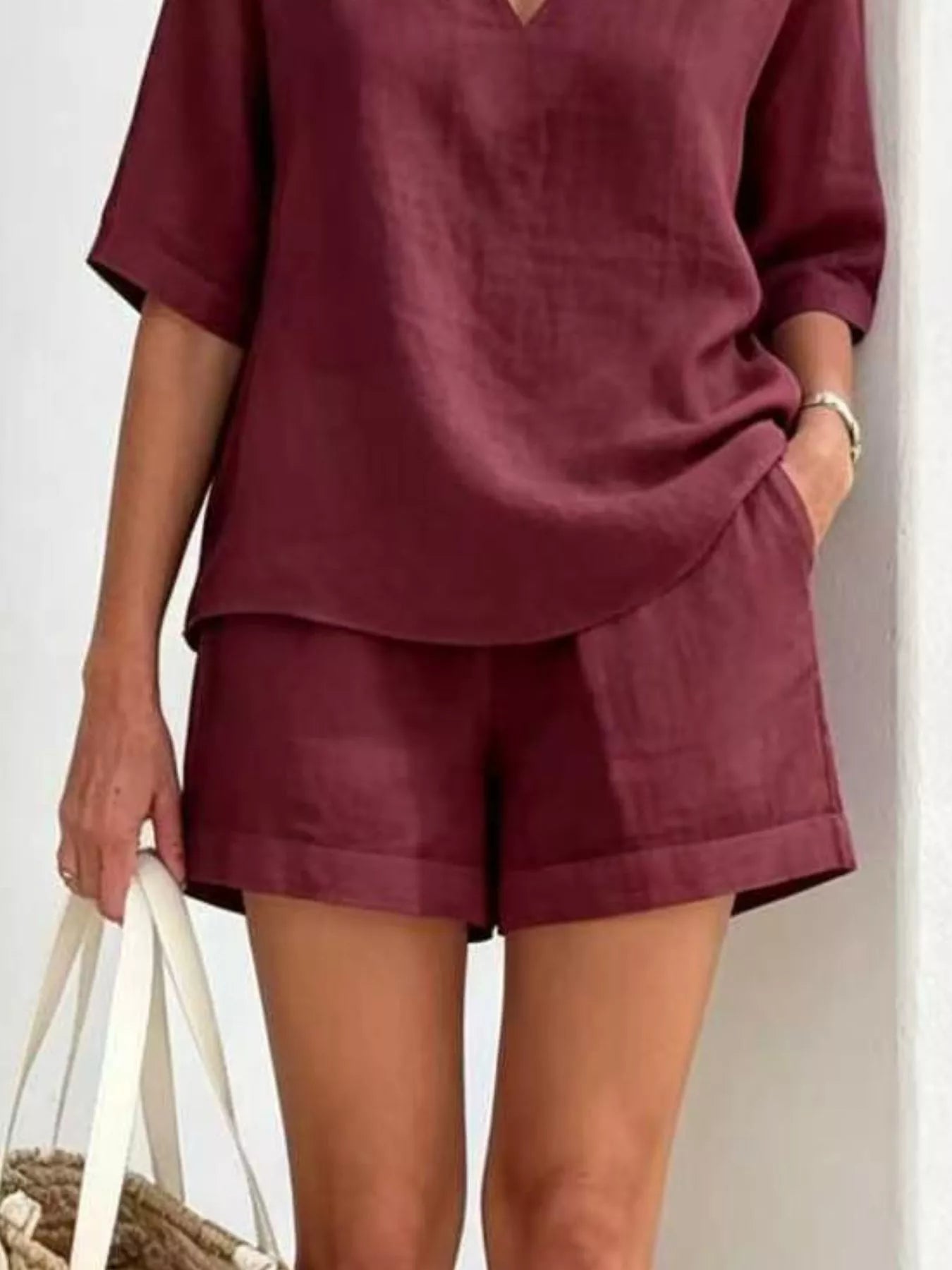 Full Size Half Sleeve Top and Shorts Set Plus Size