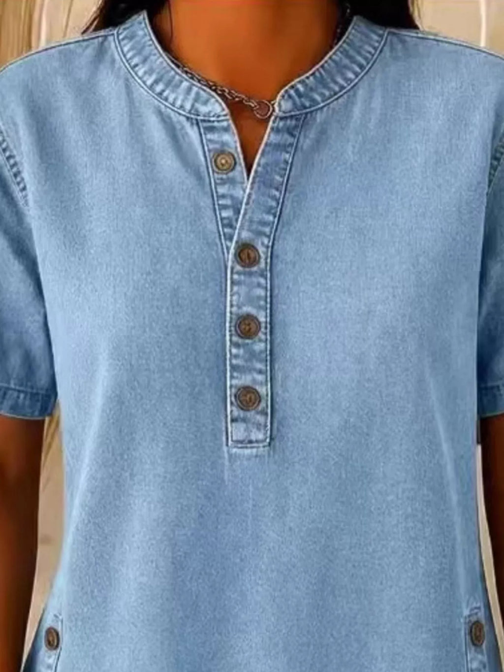 Full Size Button Detail Short Sleeve Blouse Plus Size