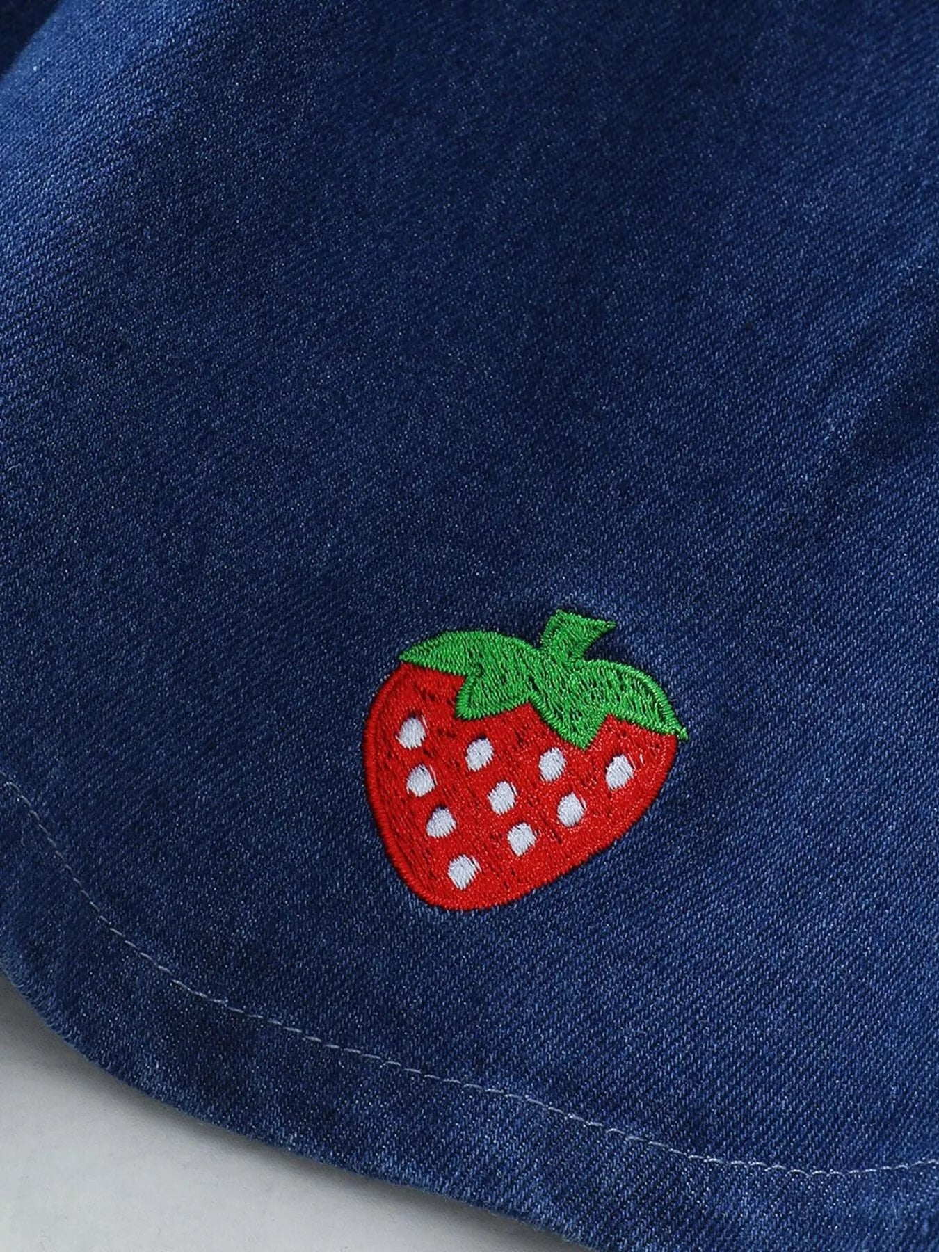 Children's Strawberry Embroidered Polo & Denim Skirt Set