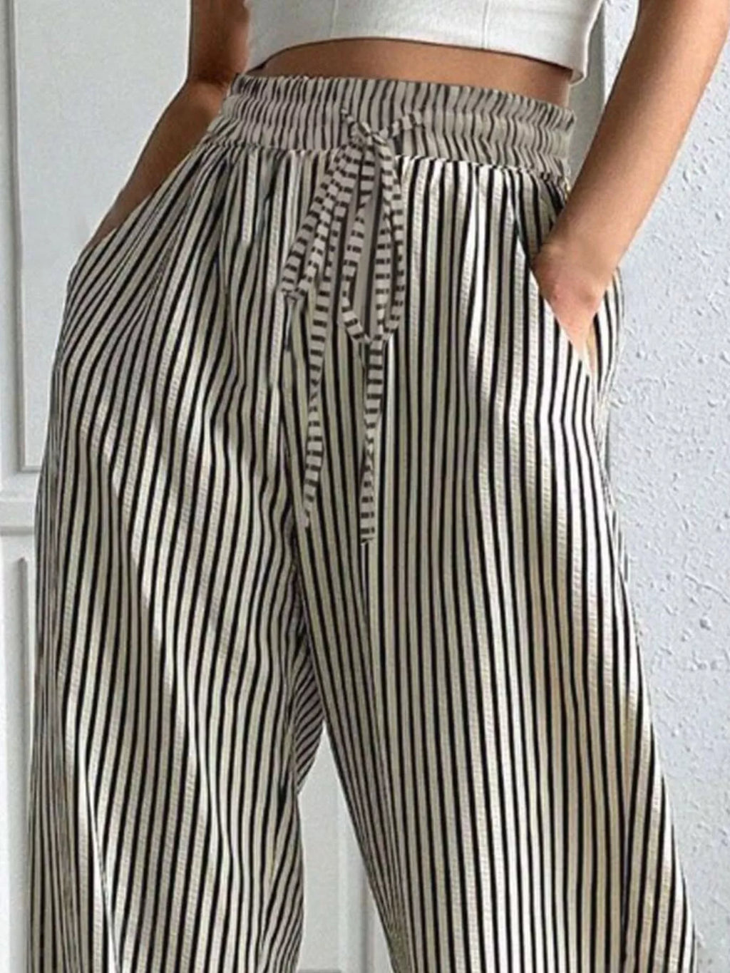 Striped High-Waisted Wide Leg Pants