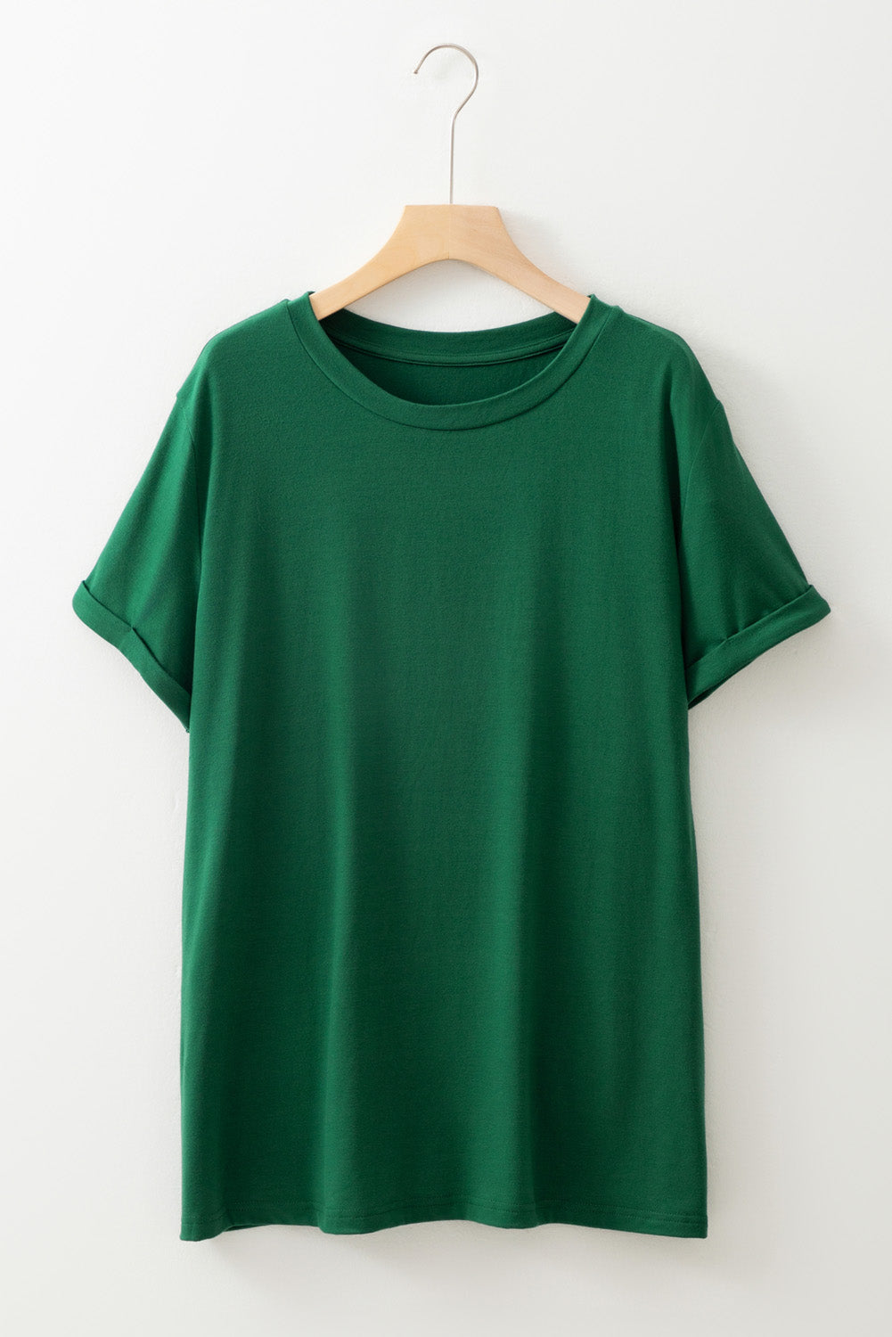 Plus Size Solid Rolled Short Sleeve T-Shirt