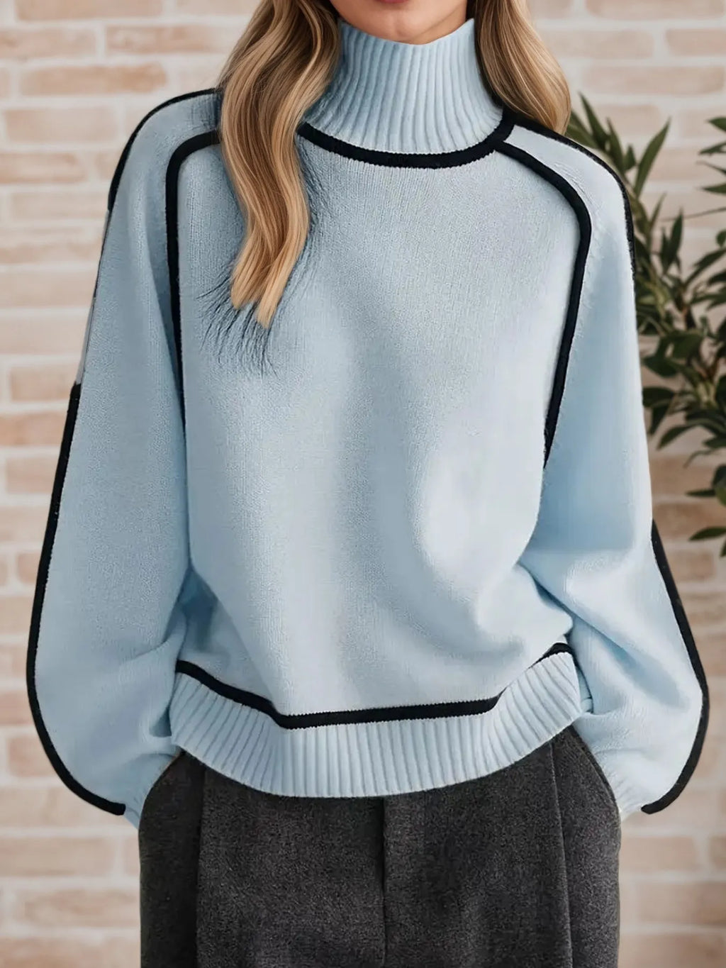 Contrast Trim Turtleneck Sweater