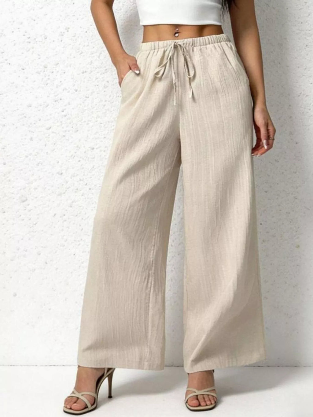 Casual Drawstring Wide Leg Pants