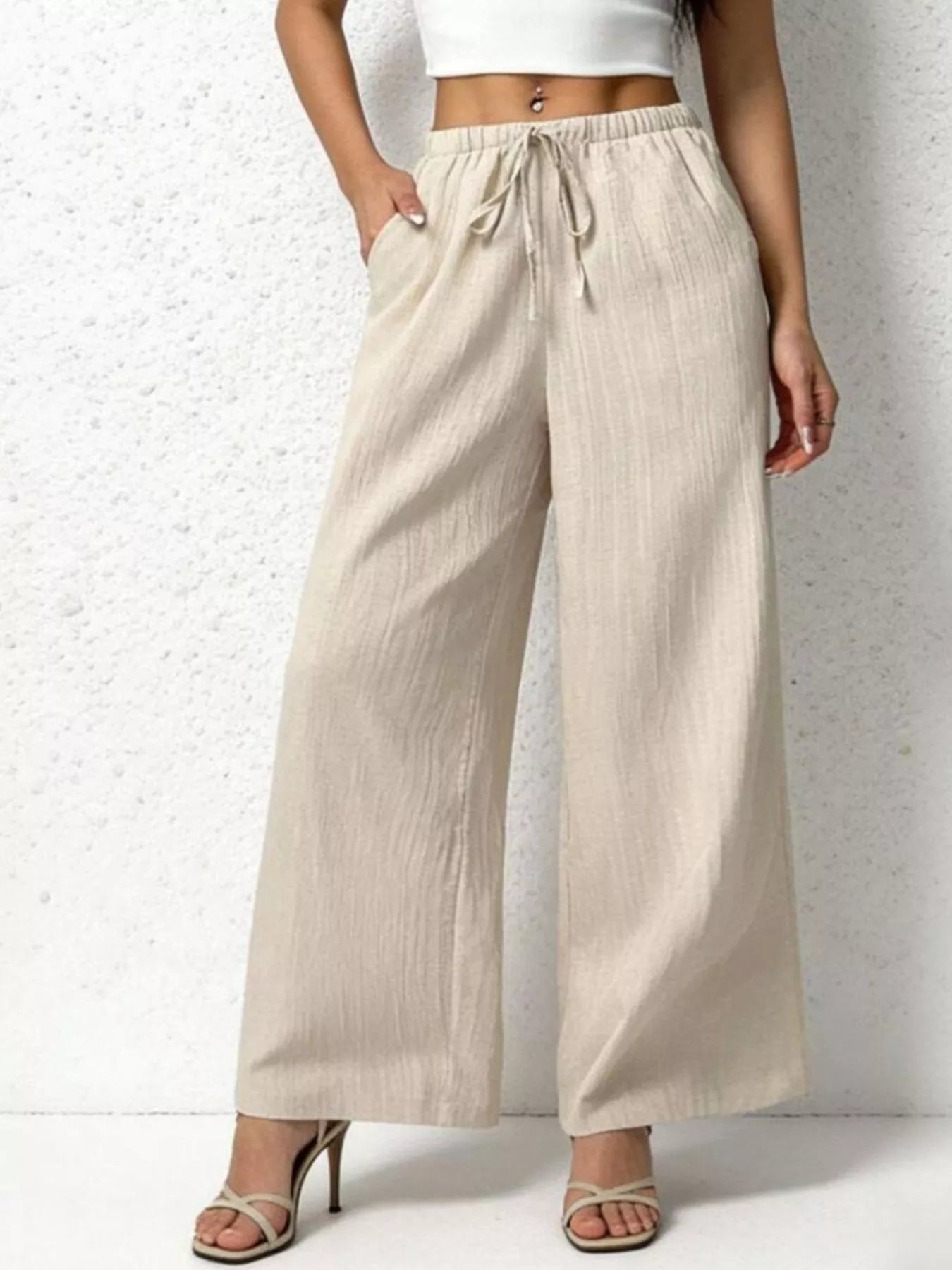 Casual Drawstring Wide Leg Pants