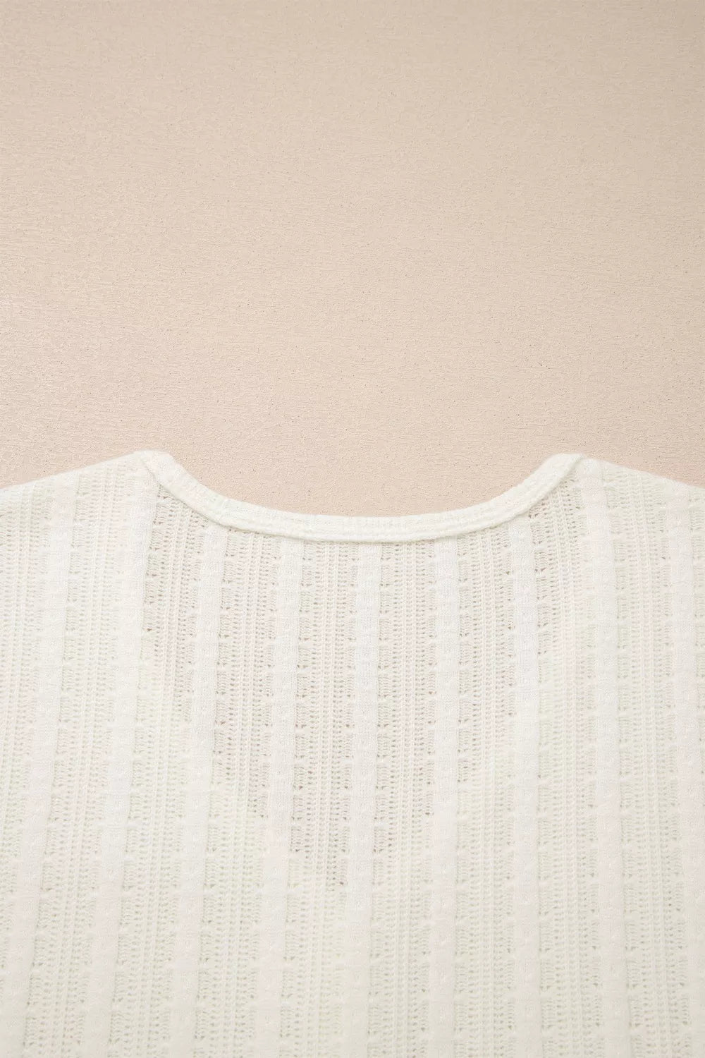 Ribbed Knit Button Detail V-Neck T-Shirt