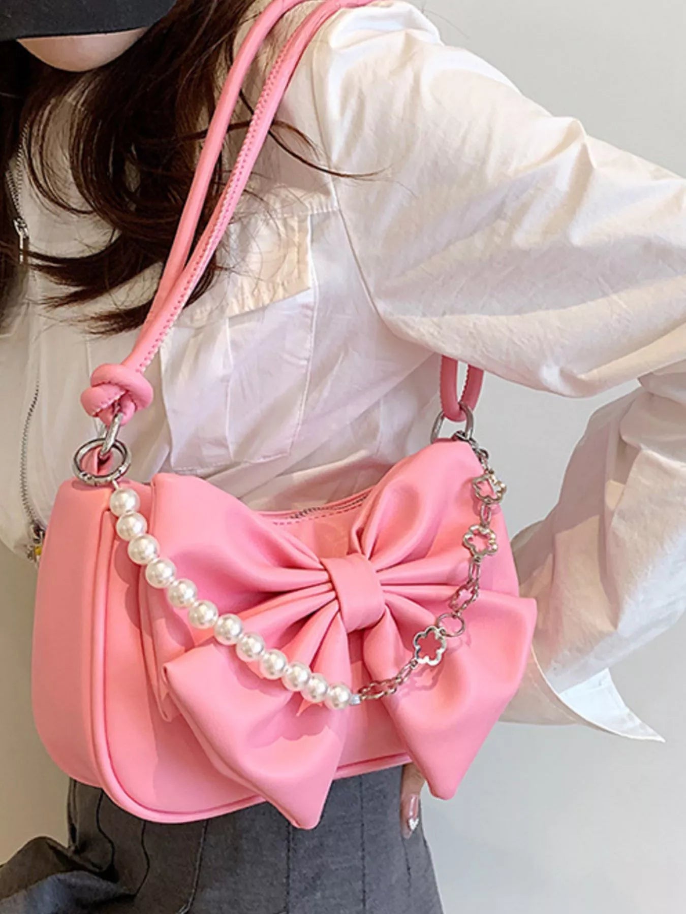 Bowknot Pearl Chain Shoulder Bag