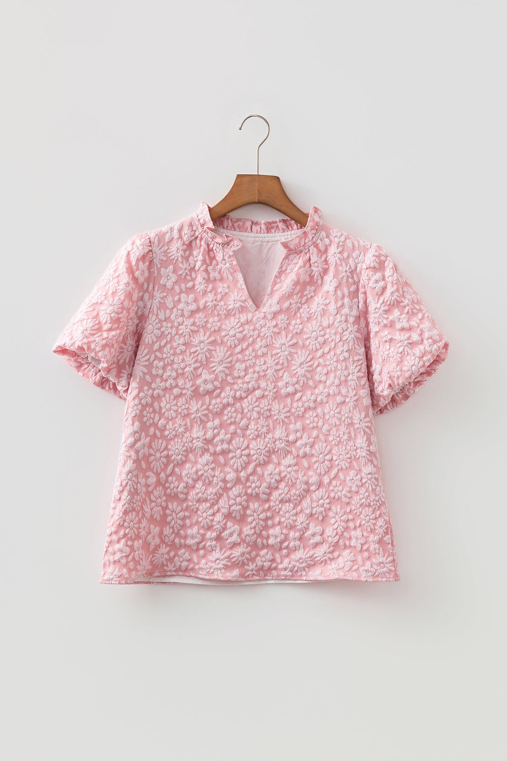 Floral Textured Jacquard Puff Sleeve Blouse