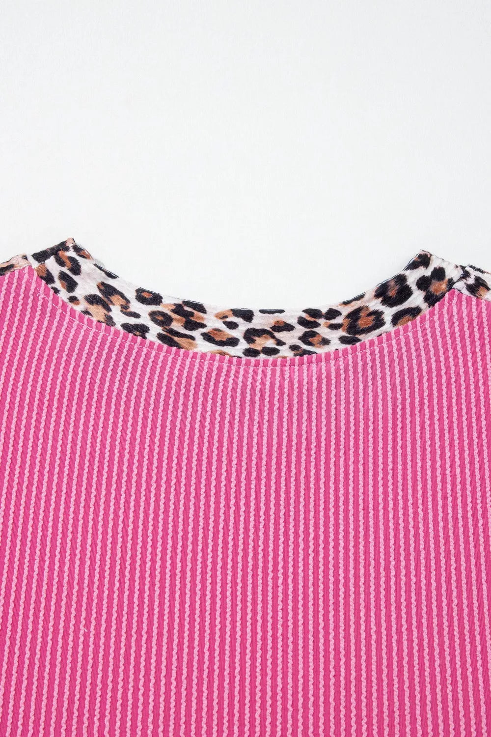 Leopard Trim Twist Ribbed Top and Shorts Set