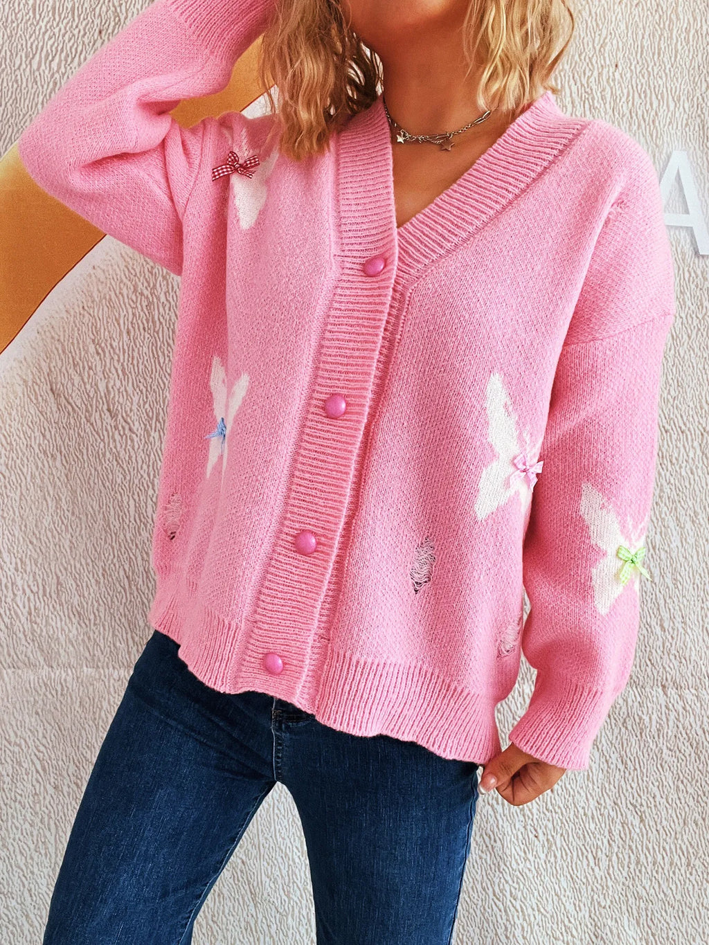 Butterfly Button Up Long Sleeve Cardigan