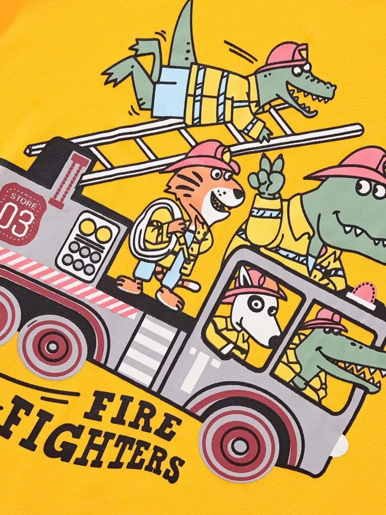 Children's Firefighter Animal Graphic Round Neck T-Shirt