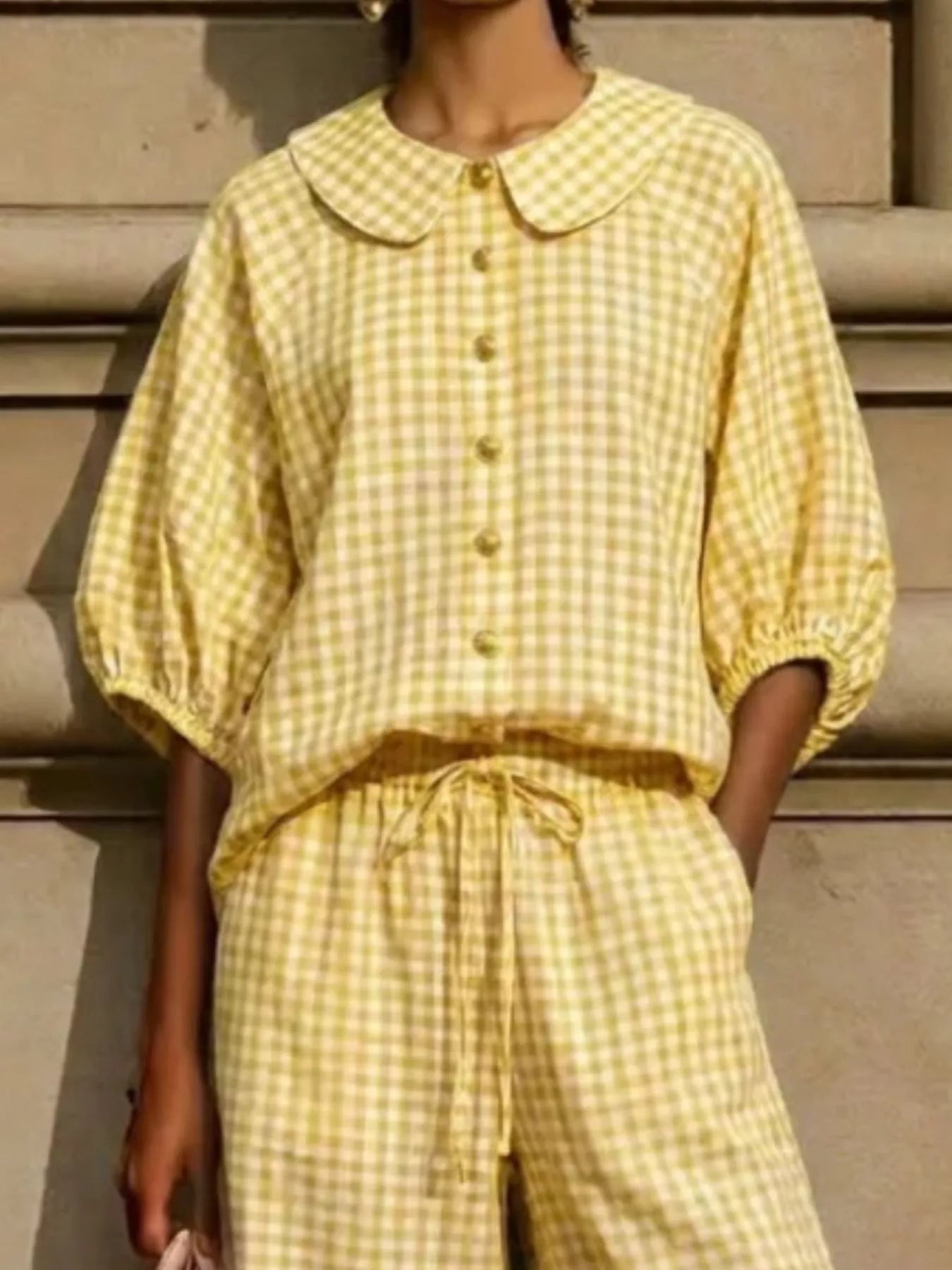 Full Size Plaid Button Up Shirt and Pants Set Plus Size
