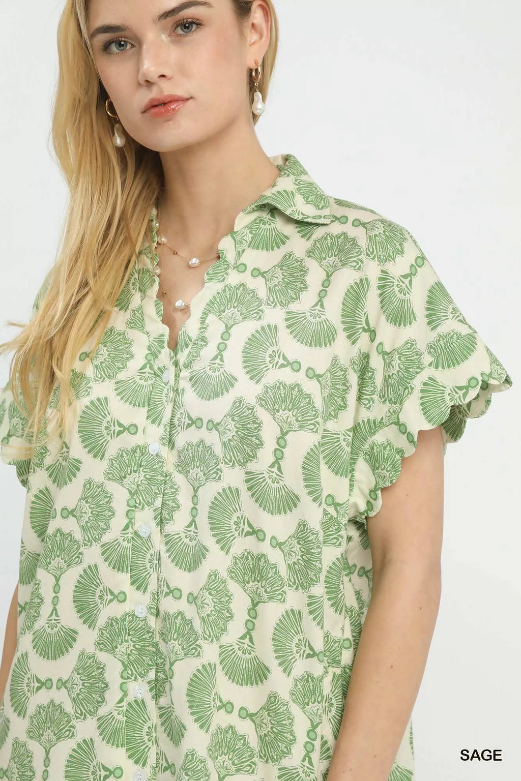 Umgee Printed Button Front Shirt Dress