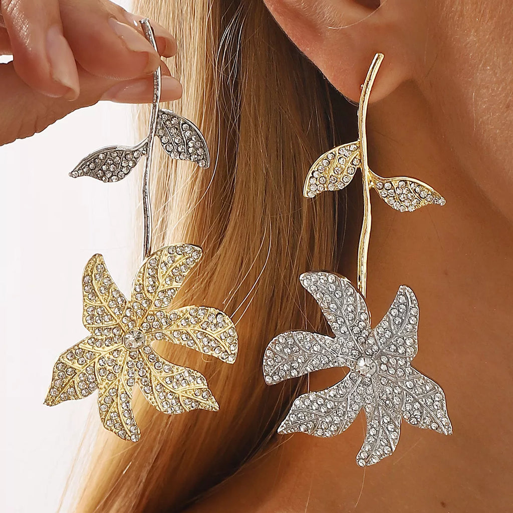 Rhinestone Flower Dangle Earrings