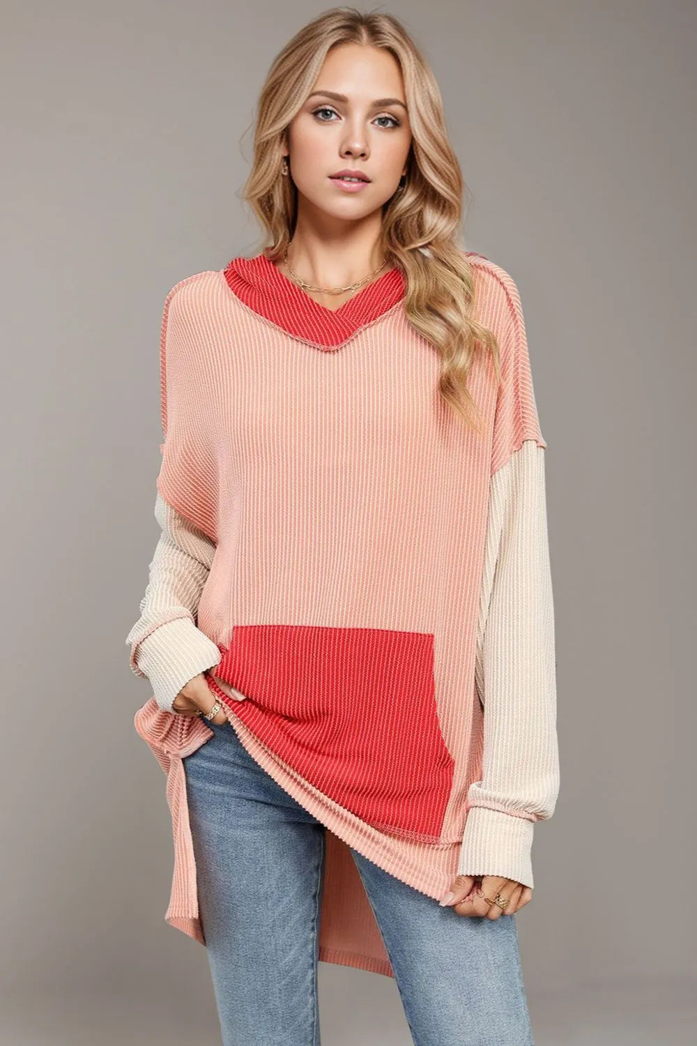 Contrast Hooded Long Sleeve Top