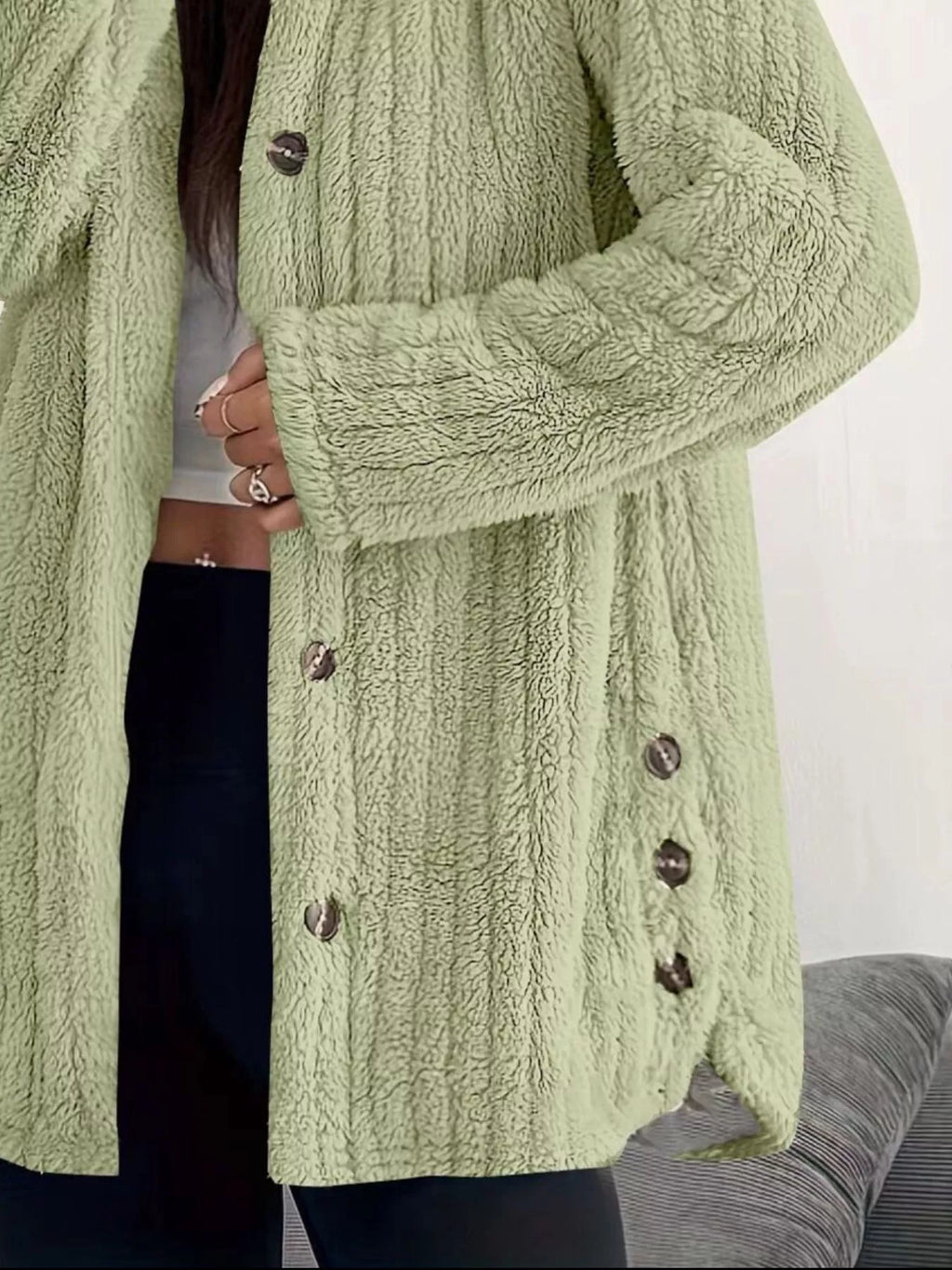 Full Size Fleece Button Up Hooded Outerwear Plus Size