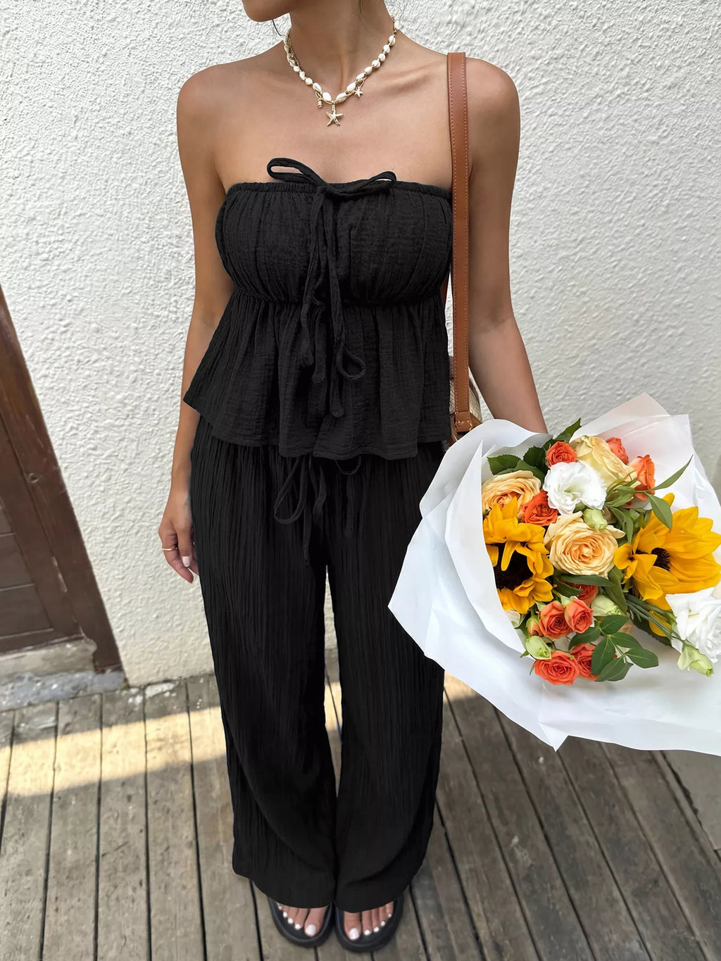 Tube Top and Wide-Leg Pants Set