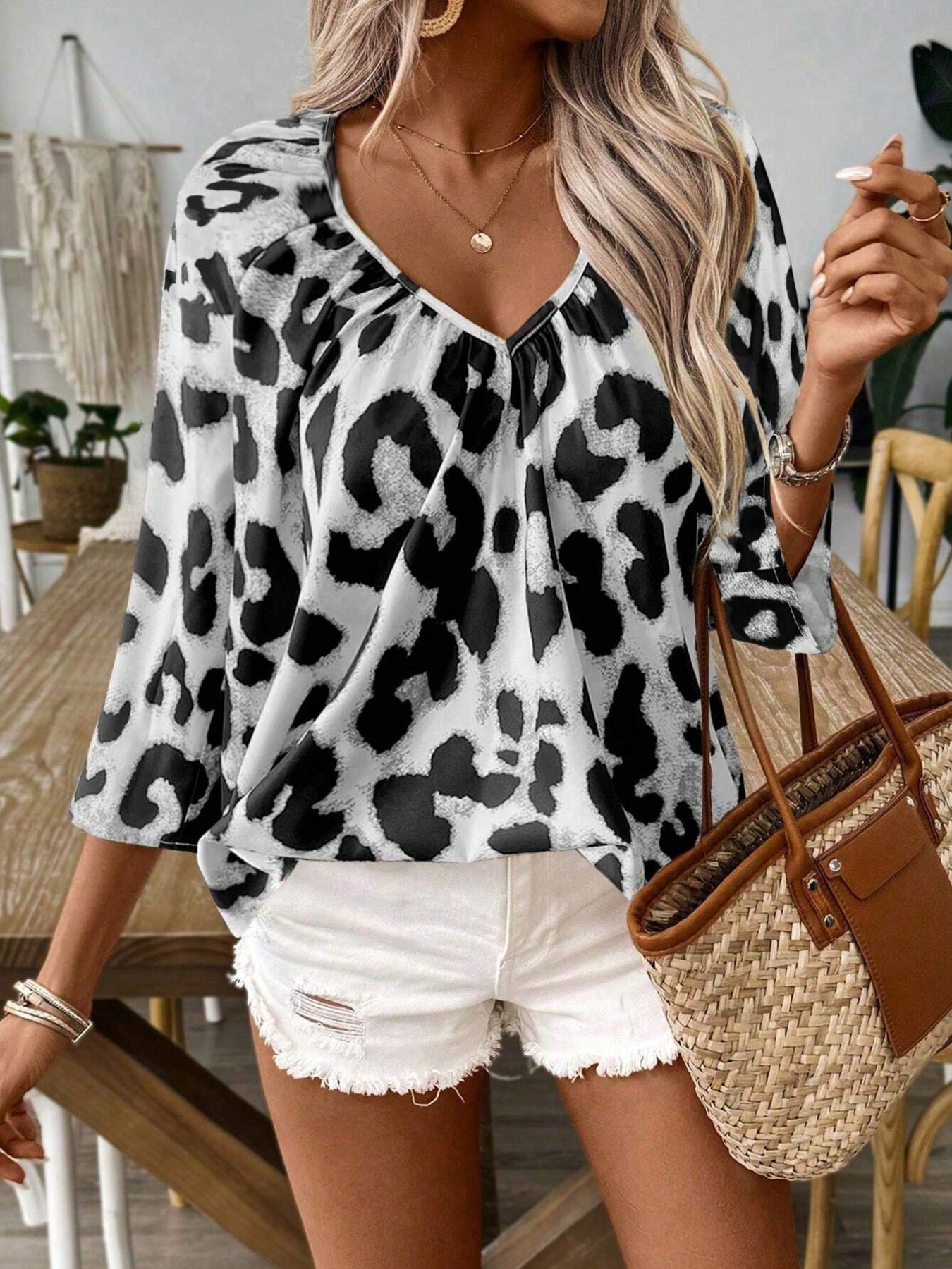 Leopard Print V-Neck Blouse