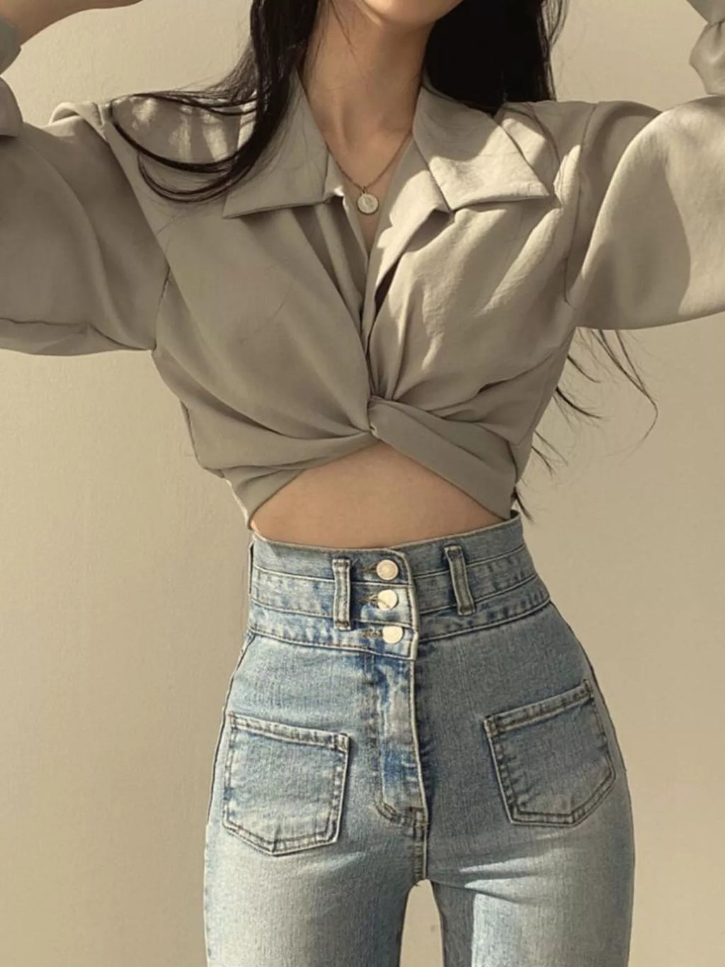 Twisted Front Long Sleeve Shirt