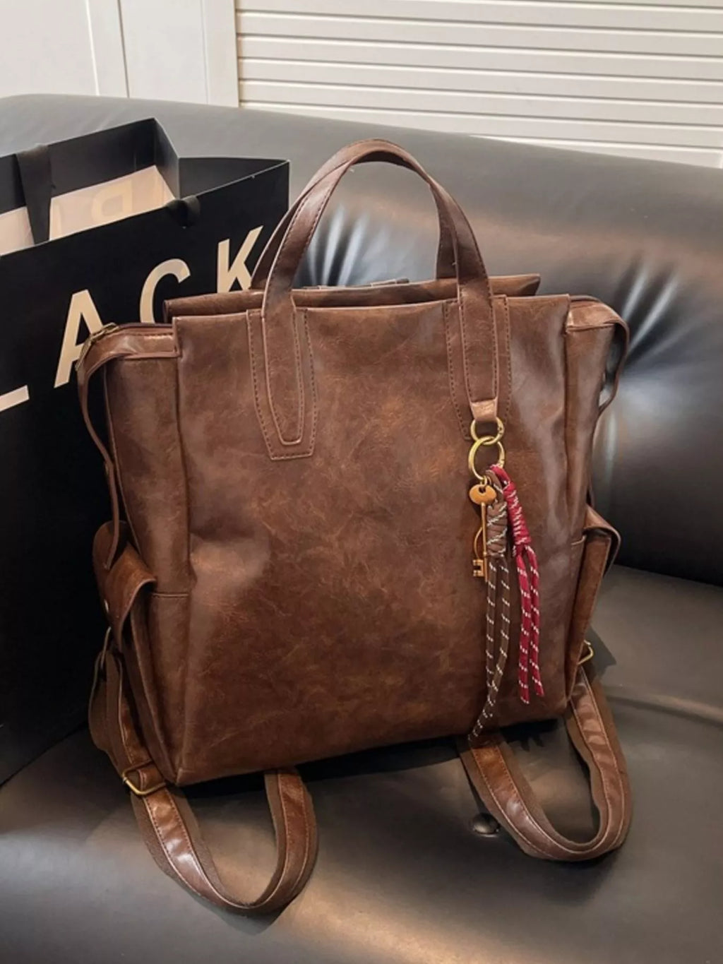 Vintage Leather Convertible Backpack Bag