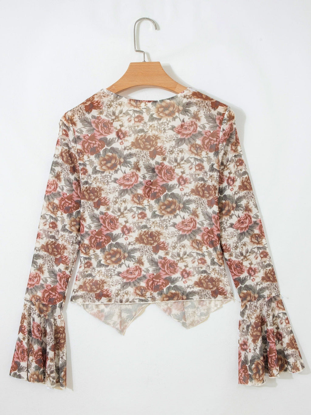 Floral Print Flounce Sleeve Blouse