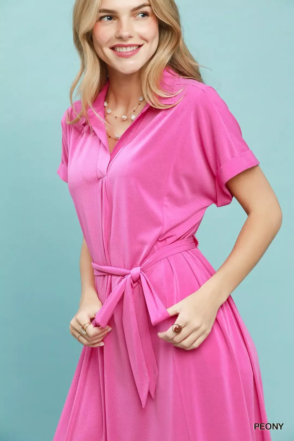 Umgee Collared Belted Midi Dress