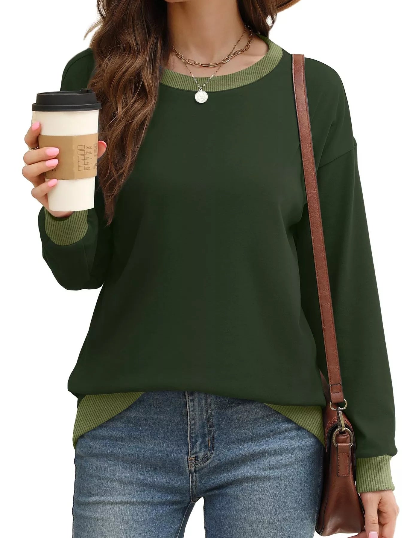 Contrast Trim Crew Neck Casual Sweatshirt