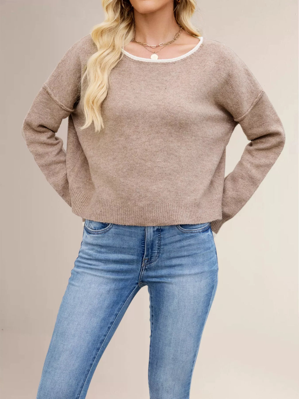Round Neck Dropped Shoulder Sweater