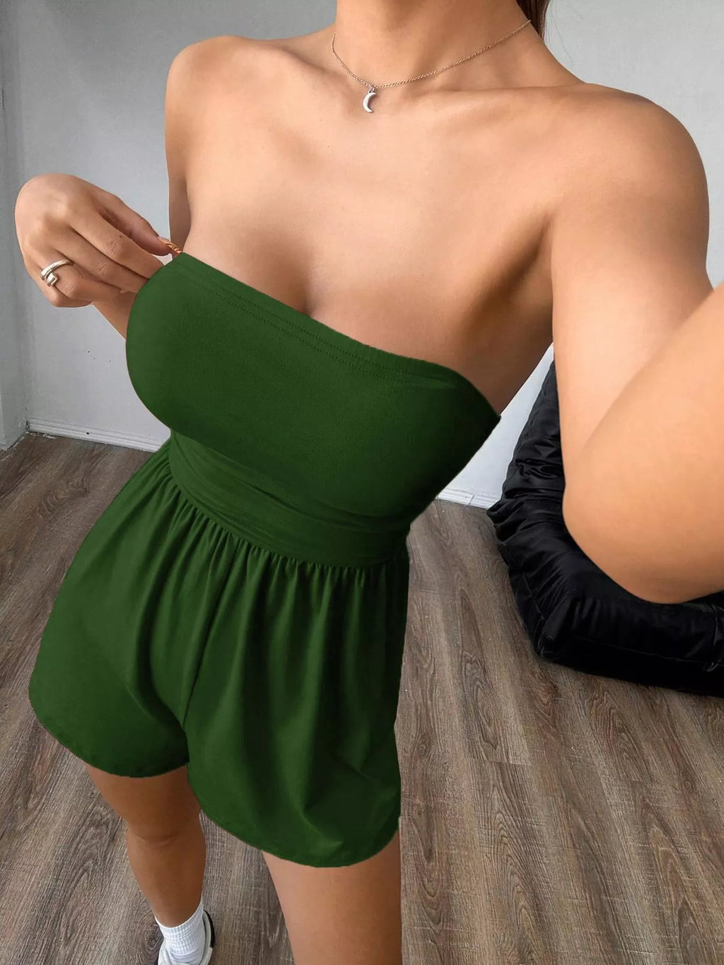 Chic Strapless Ruched Waist Romper