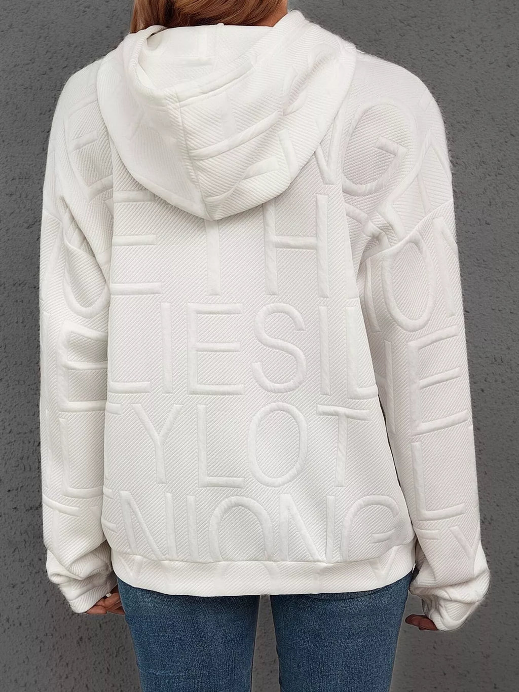 Full Size Textured Embossed Long Sleeve Hoodie Plus Size