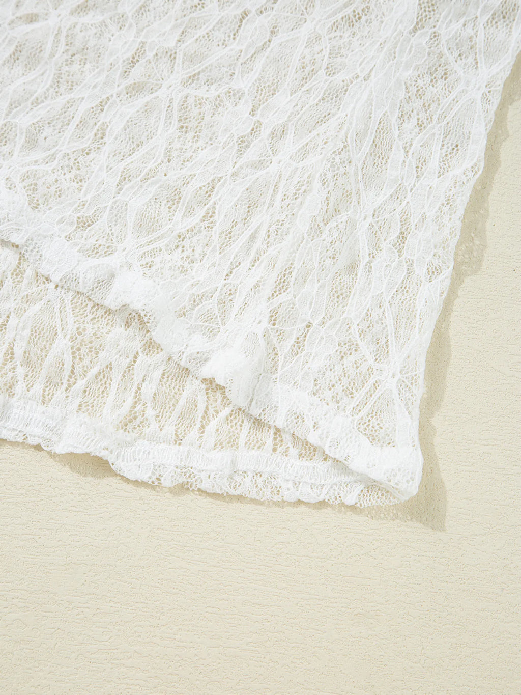 Sheer Lace Bell Sleeve Mock Neck Blouse