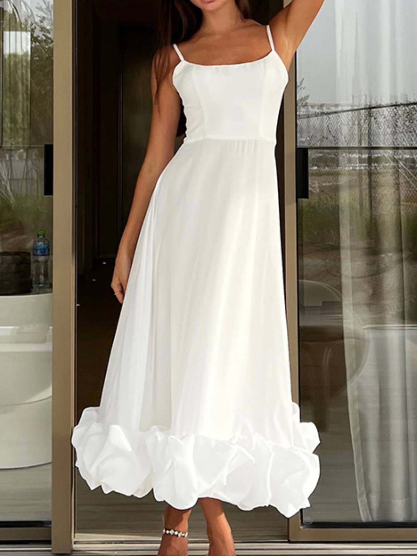 Ruffle Hem Scoop Neck Midi Dress