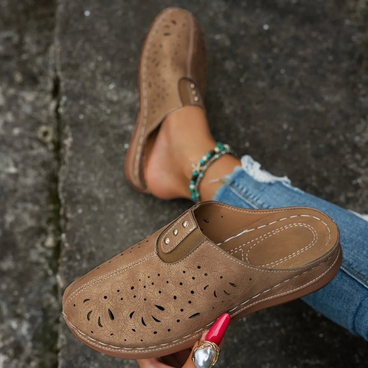 Round Toe Cutout Slip-Ons
