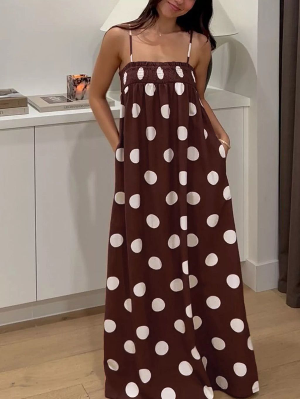 Polka Dot Spaghetti Strap Maxi Dress