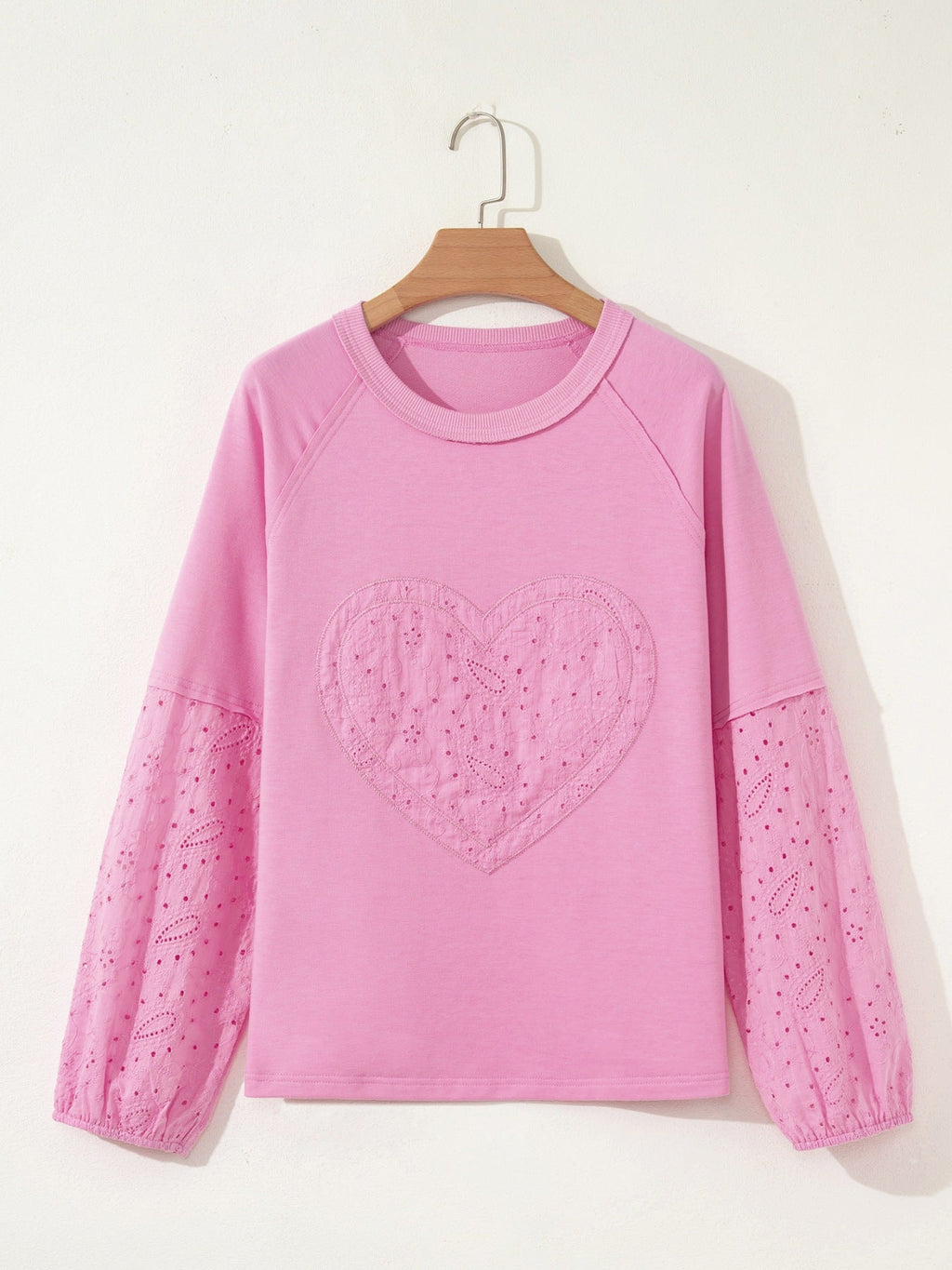 Heart Pattern Long Sleeve Patchwork Top