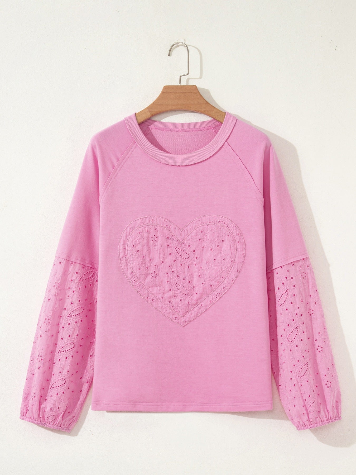 Heart Pattern Long Sleeve Patchwork Top