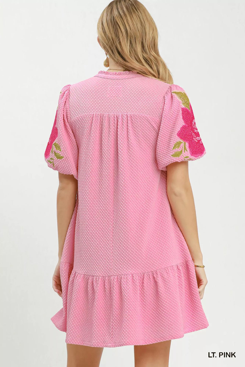 Umgee Floral Embroidered Textured Jacquard Dress