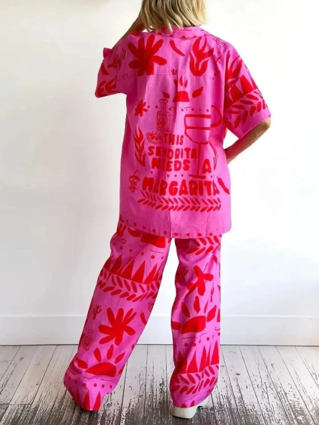 Printed Button Up Shirt and Pants Set