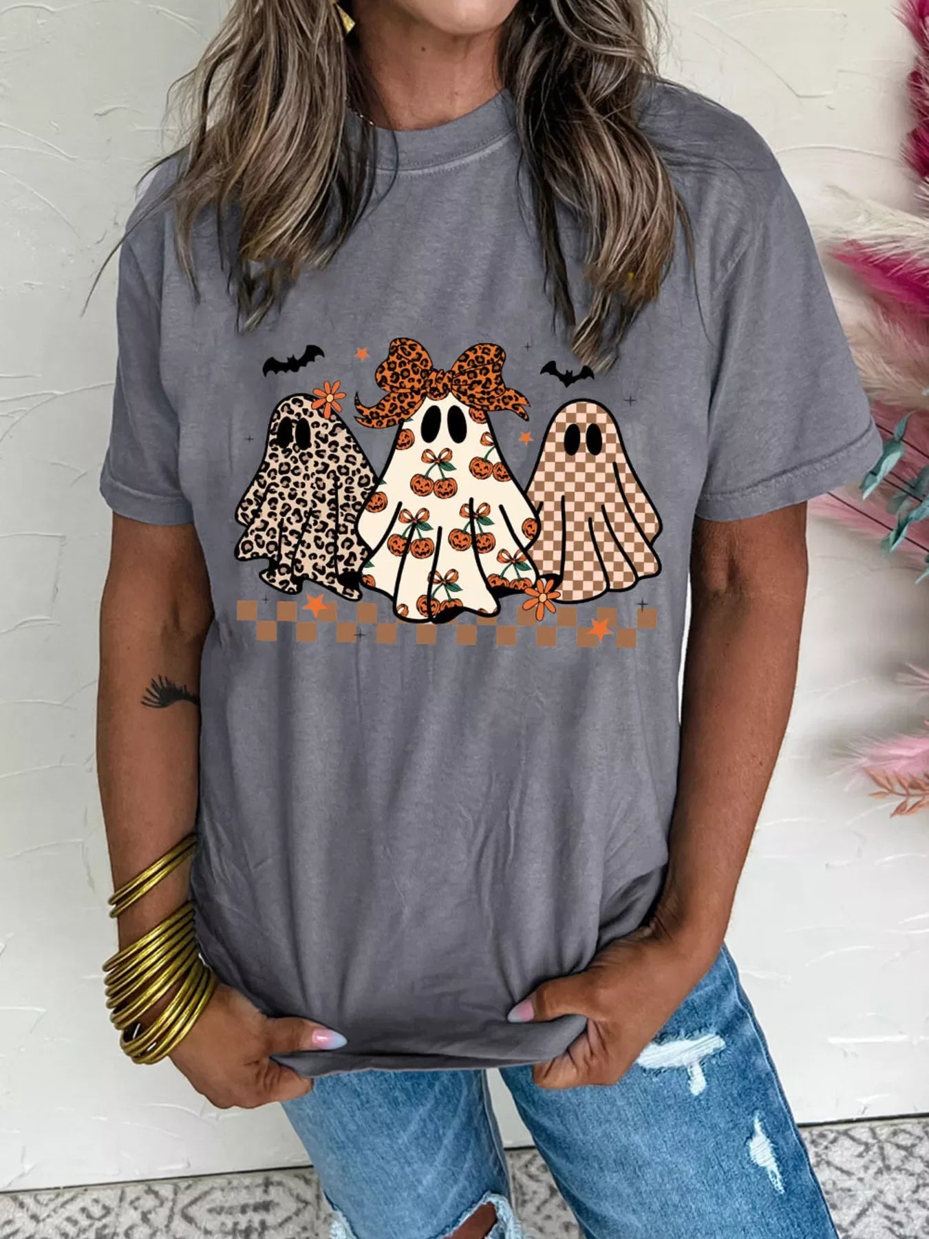 Halloween Ghost Round Neck Casual Tee