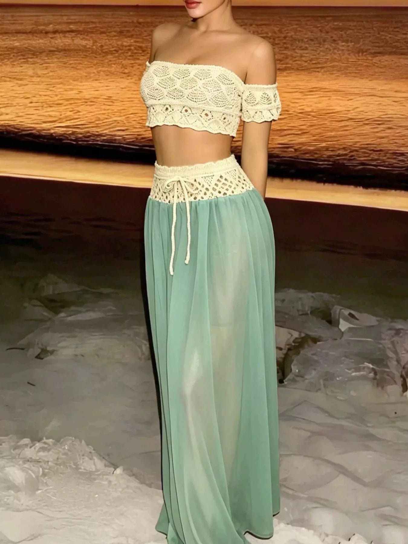 Crochet Top and Maxi Skirt Set