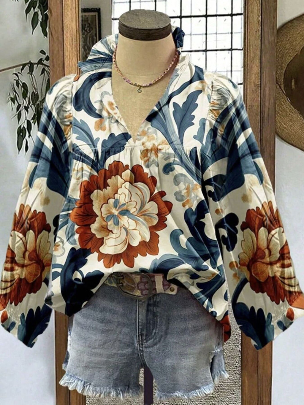 Floral Print Long Sleeve Blouse